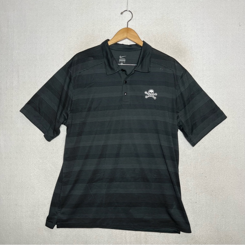 Nike Black Stripe Mens Polo Short Skull Skater Embroidery Size XL